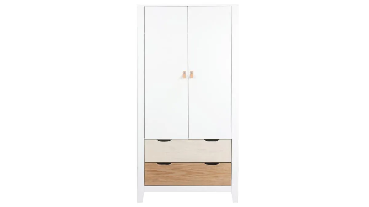 Armario nórdico con colgador y cajones madera y blanco MOLENE