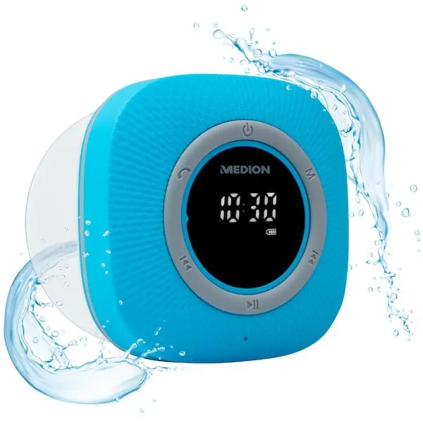 MEDION® Radio para la ducha LIFE® P66096, pantalla LED, radio VHF, protección IPX6, Bluetooth® 5.0, potencia de salida 30 W