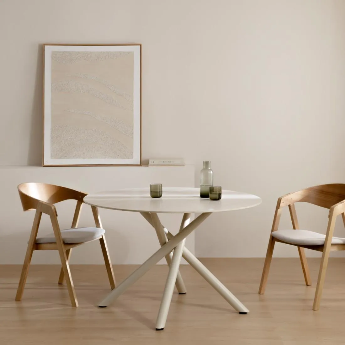 Mesa de comedor redonda beige 120