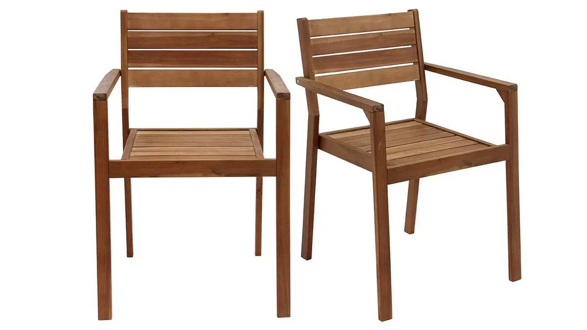 Set de 2 sillones de jardín apilables de acacia maciza CANOPEE