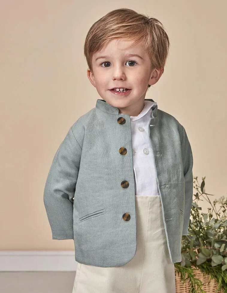 Chaqueta de lino cuello mao verde