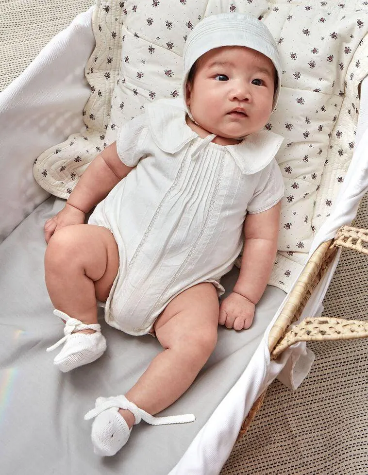 Conjunto jaretas y tiras bordadas blanco