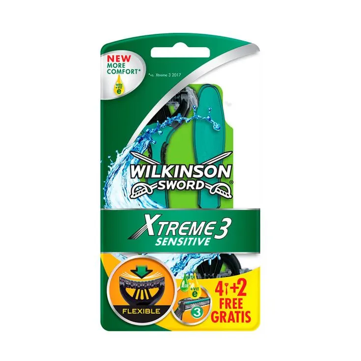 máquina afeitar xtreme3 sensitive, 4+4ud