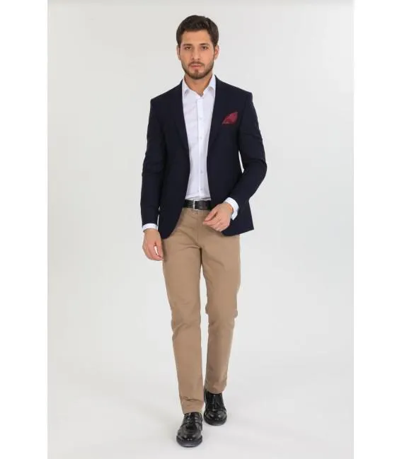 Chaqueta de 1 boton para hombre Polyester Liso Azul