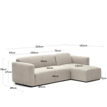 Sofá modular Neom 3 plazas chaise longue derecho/izquierdo beige 263 cm FSC Mix Credit