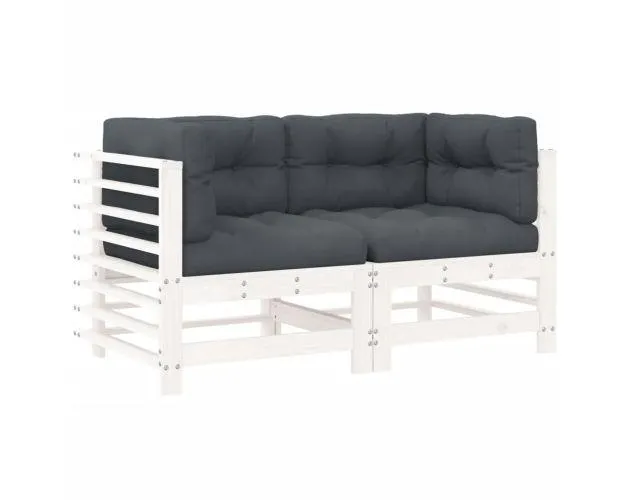 Vidaxl sofás esquineros con cojines 2 uds madera maciza de pino blanco