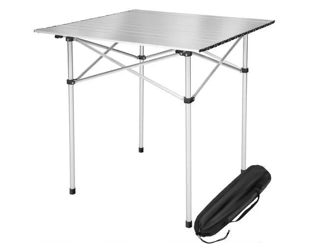 Mesa de aluminio plegable 70x70x70cm, plata