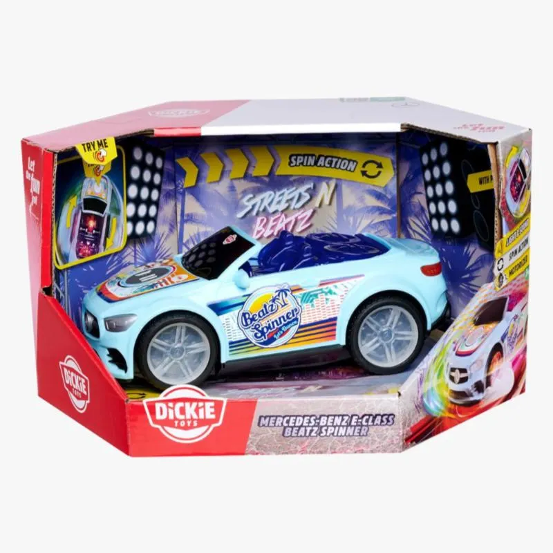 DICKIE TOYS COCHE GIRATORIO MERCEDES BEAT SPINNER CLASE E 23 CM CON LUZ Y SONIDO