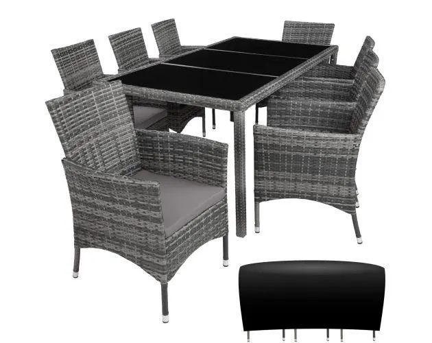 Conjunto de ratán 8+1 almansa, gris