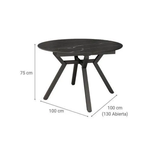 Mesa de Comedor Extensible Redonda 100 cm Negra con Tablero Porcelánico ROSS