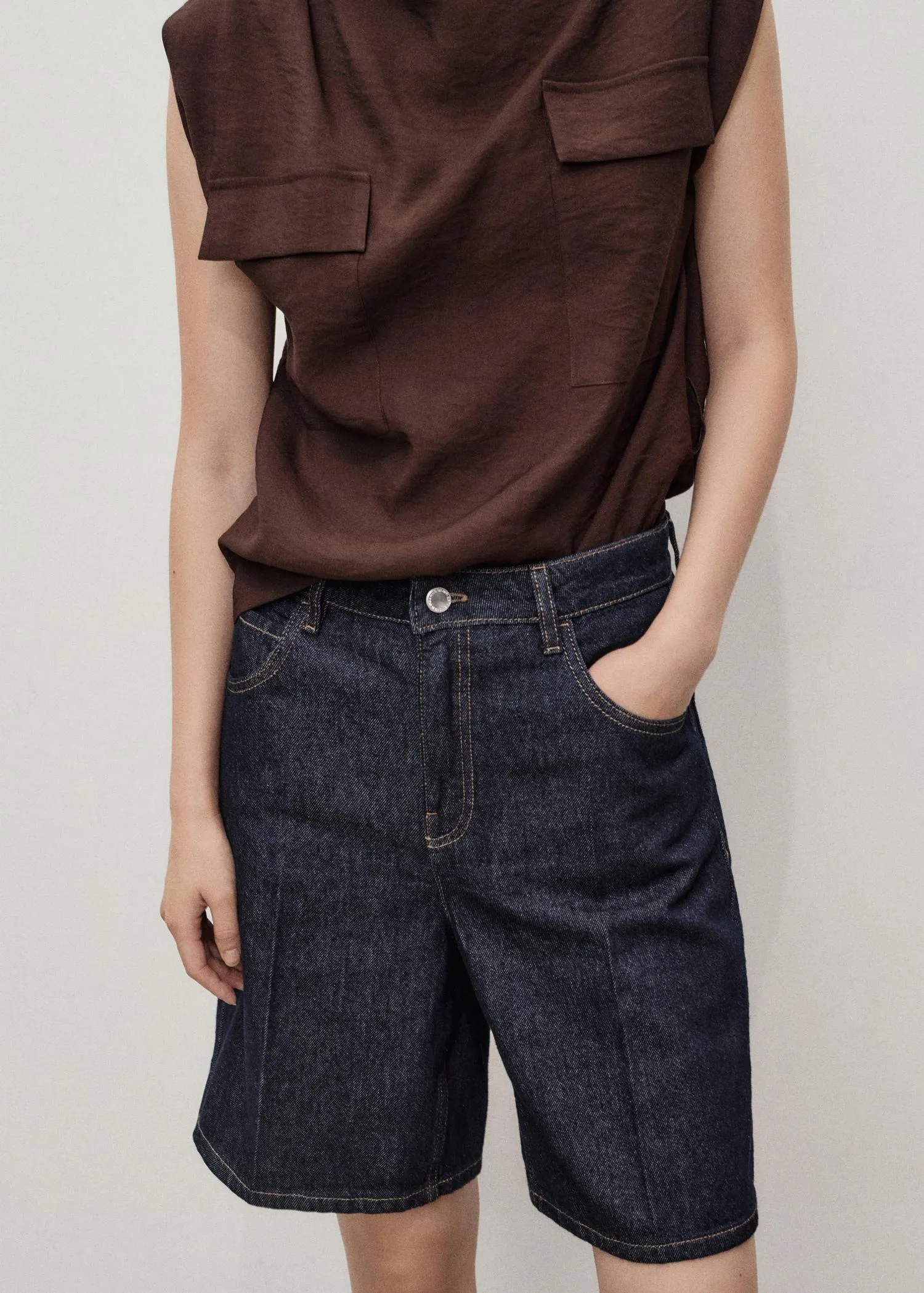 Bermudas denim tiro alto rinse wash