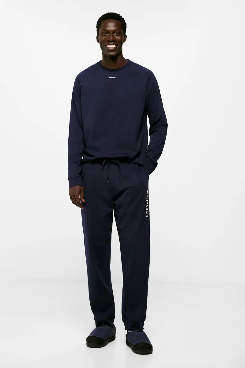 Pijama largo punto algodón azul