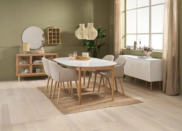 MARSTRAND tavolo Ø110 cm bianco + 4 ADSLEV Sedie beige