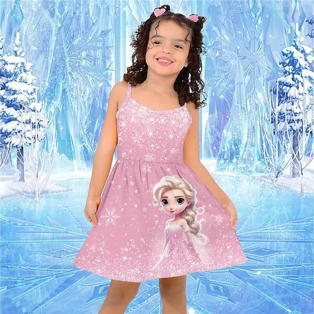 Vestido camisola de princesa 3d para niña, rosa, sin mangas, estampado 3d, deportes de verano & Exterior diario vacaciones lindo casual hermoso niños 3-12 años vestido casual vestido con tirantes por