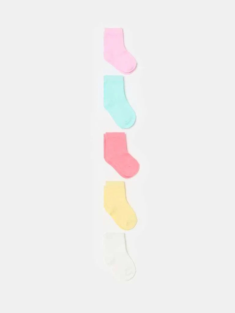 Five-pair pack socks in organic cotton Blanc/rose