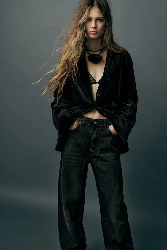 JEANS TRF WIDE LEG TIRO ALTO