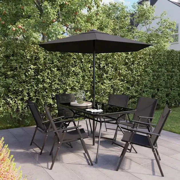 Conjunto de jardín comedor mesa, 6 sillas y parasol Bahama
