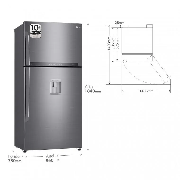 Frigorífico Dos Puertas LG, 184cm, Inox Antihuellas, E