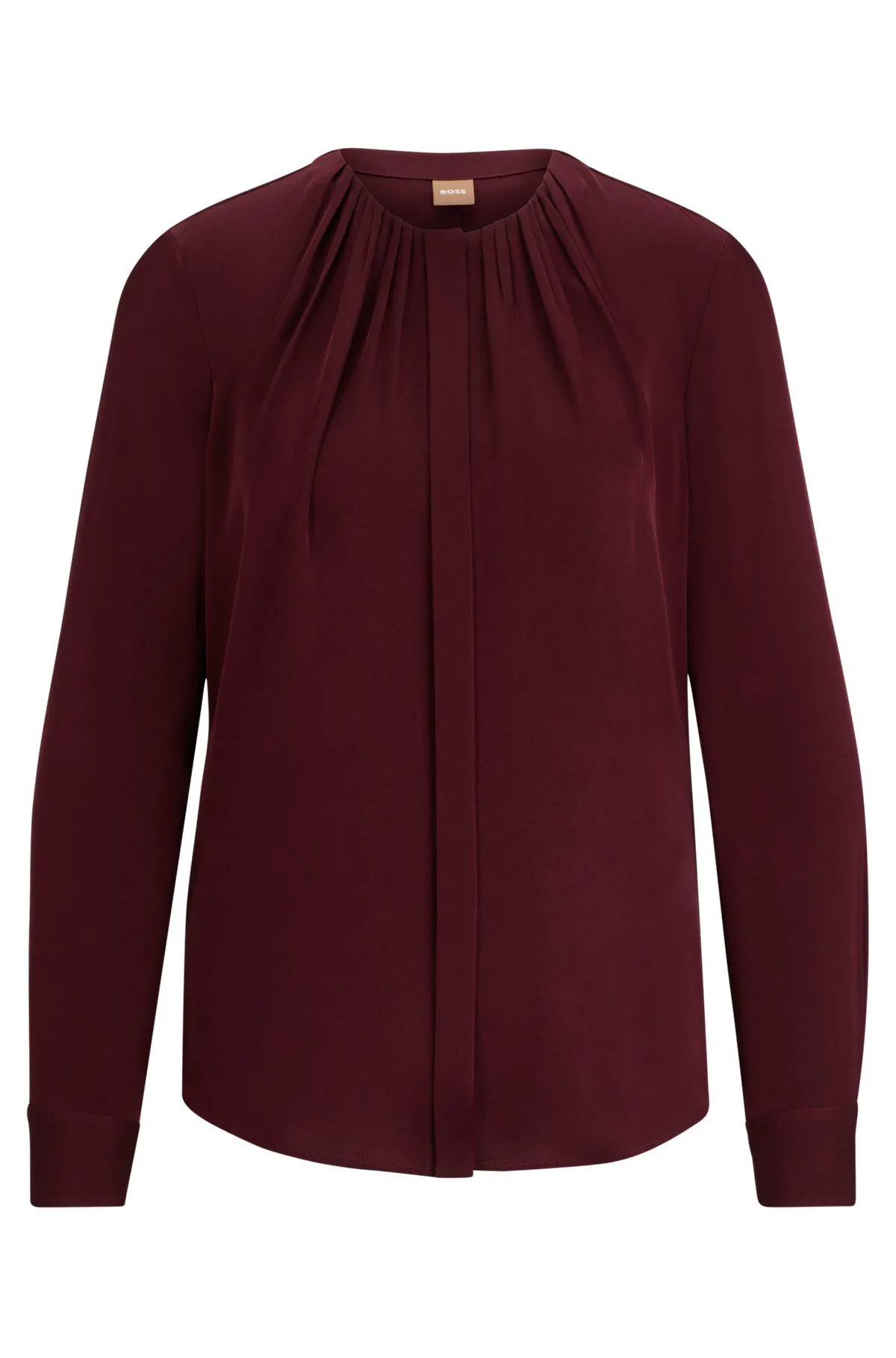 Blusa con cuello fruncido en crepé de China de seda elástica