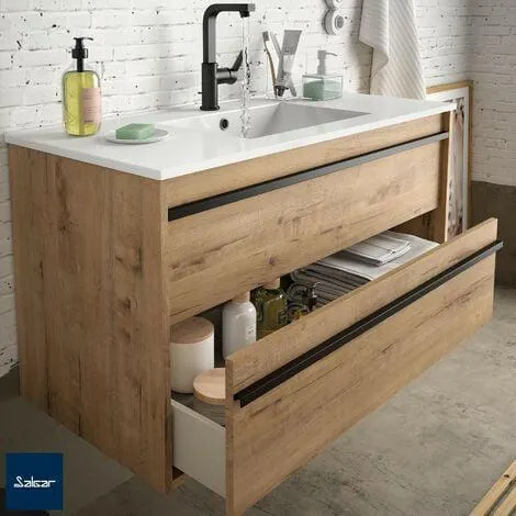 Mueble de baño ATTILA 60 cm 2 cajones ROBLE OSTIPPO+ Lavabo