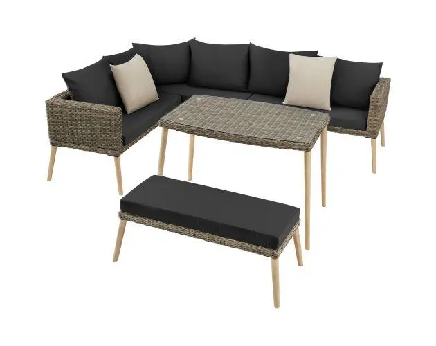 Conjunto de ratán con estructura de aluminio pula, beige