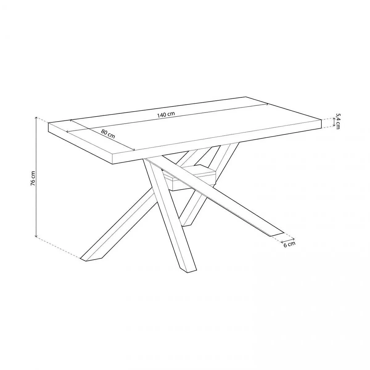 Mesa de comedor Xena patas cruzadas forma rectangular 76x140x80 cm