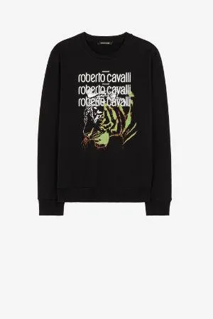Sudadera de algodón con logotipo y tigre