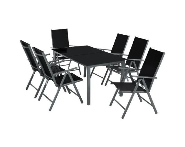 Conjunto mesa y sillas para 6 personas de aluminio y acero gris oscuro
