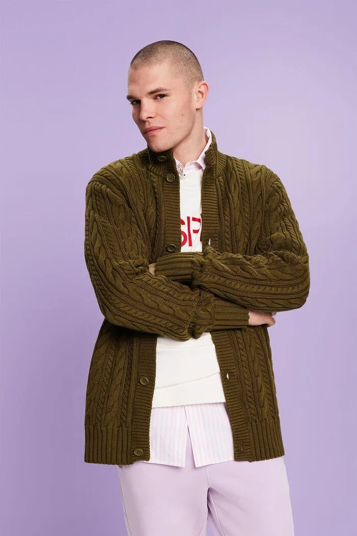 Cárdigan en punto trenzado de algodón ecológico