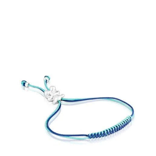 Pulsera de cordón turquesa y azul marino con oso de plata Bold Bear