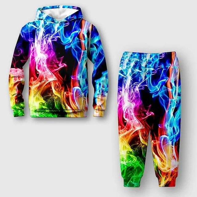 Kinderen Jongens Hoodie & shorts Hoodie-set Kledingset 2-delig Lange mouw Regenboog Verloophelling Afdrukken Straat Sport Vakantie Modieus Comfortabel Stoer Dagelijks 3-12 jaar