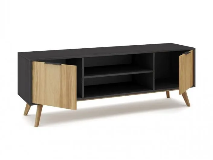 Mueble Tv Negro con 2 puertas en madera