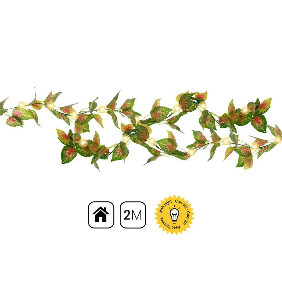 Guirnalda navideña de hojas verdes y rojas