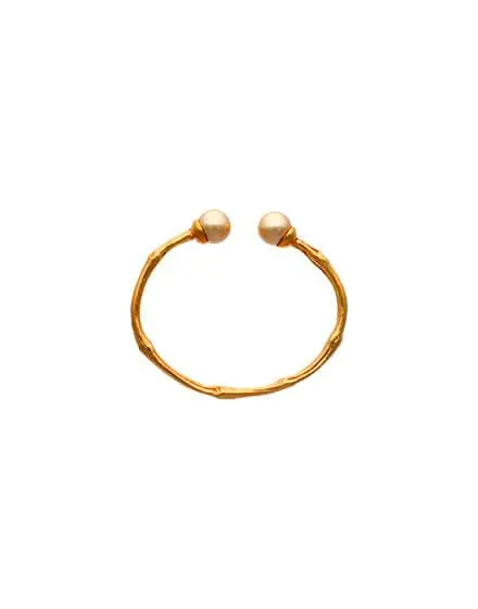 Brazalete ajustable Bambú dorado con perlas champagne