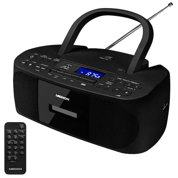 MEDION® LIFE® E65010, radio casete con reproducción de MP3, radio PLL-FM, conexión USB, compatible con CD-R/RW, entrada AUX, 2 x 3 W RMS