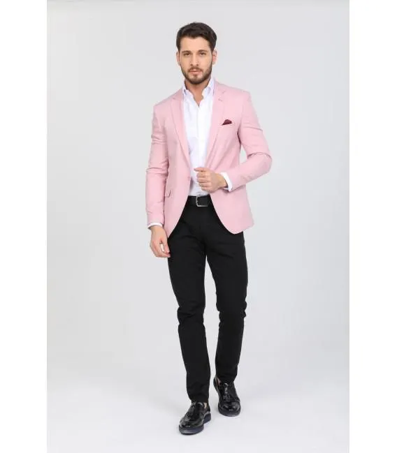 Chaqueta de 1 boton para hombre polyviscose Liso Rosa
