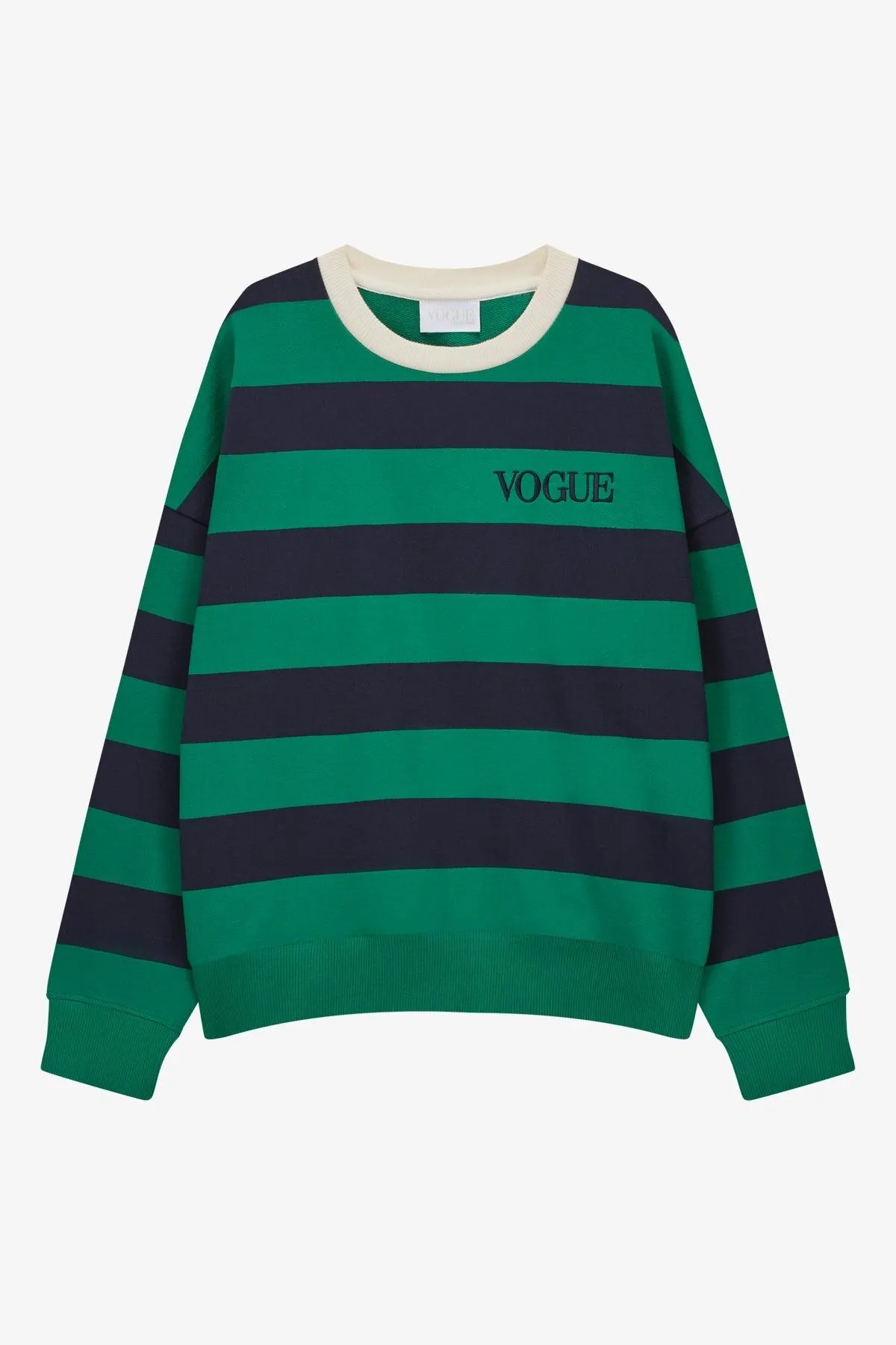 Sudadera VOGUE a rayas azul marino-verde con cuello a contraste