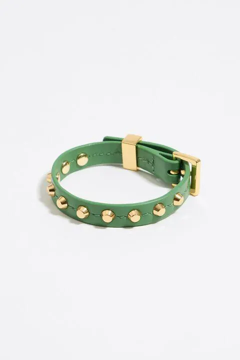 Pulsera piel tachas verde