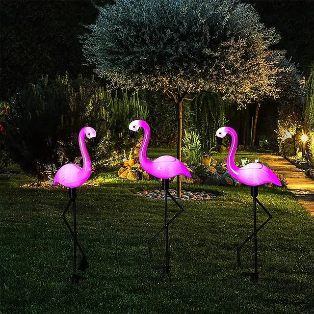 Jardín al aire libre flamingo led luces de estaca alimentado por energía solar impermeable para jardín césped patio estanque decoración de patio trasero