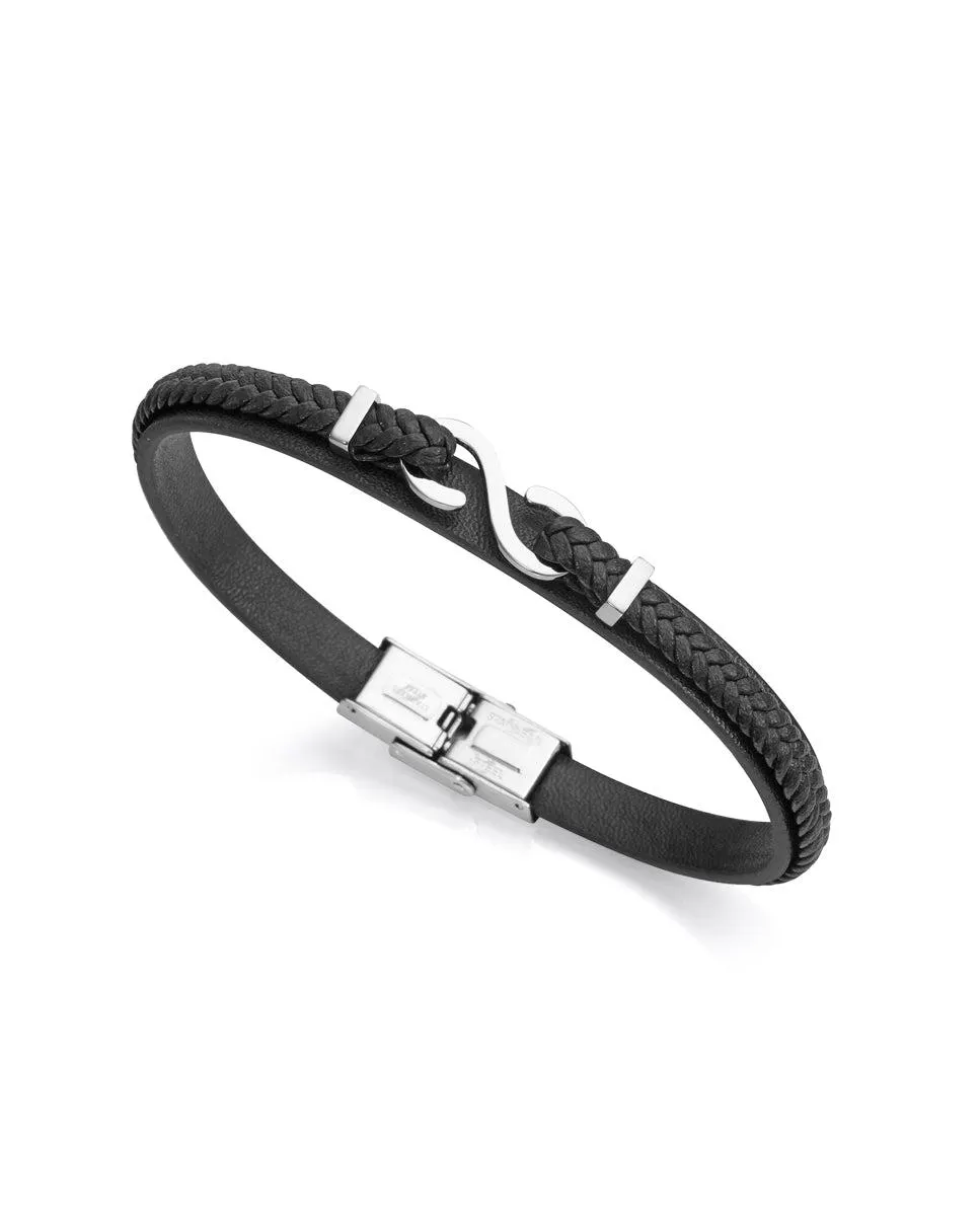 Pulsera Magnum de acero y piel negra