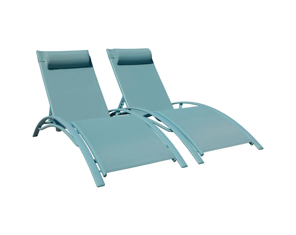 Lote de 2 tumbonas galapagos de textileno azul claro - aluminio azul claro
