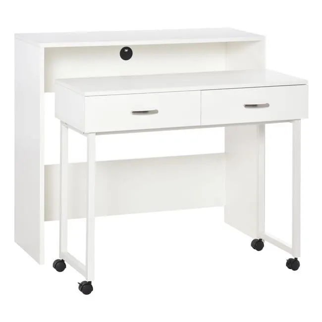 Conjunto de 2 Escritorios Apilables HOMCOM MDF, Metal Blanco 100x36x88 cm