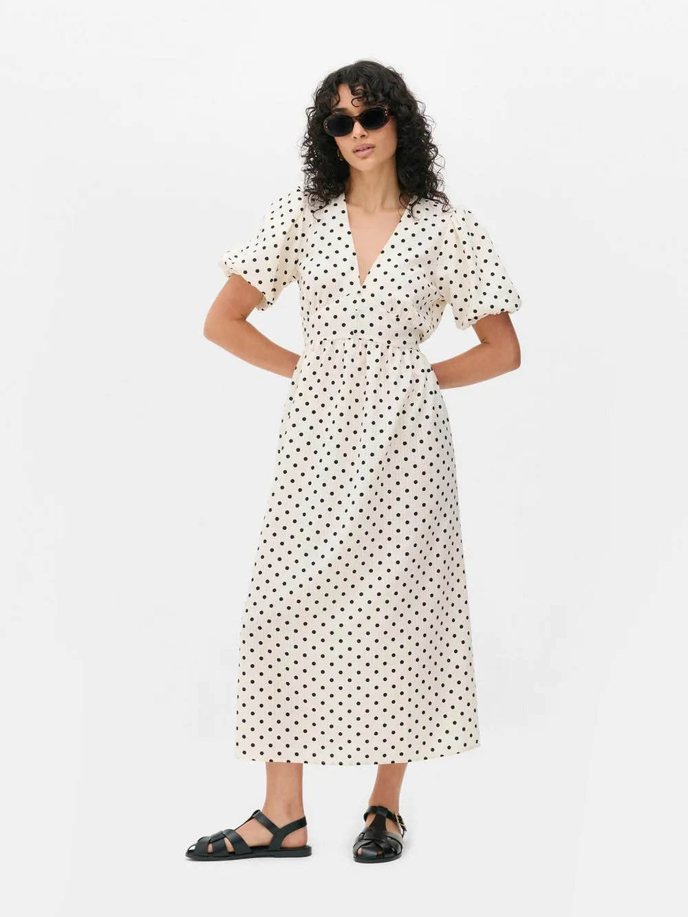 Textured Button Midi Dress
