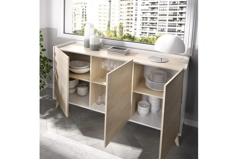 Aparador NESS 3 Puertas Roble y Blanco