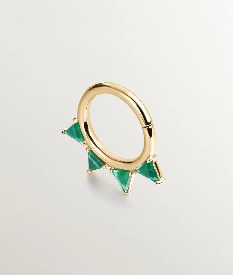 Pendiente individual de oro amarillo de 9K con ónix verde