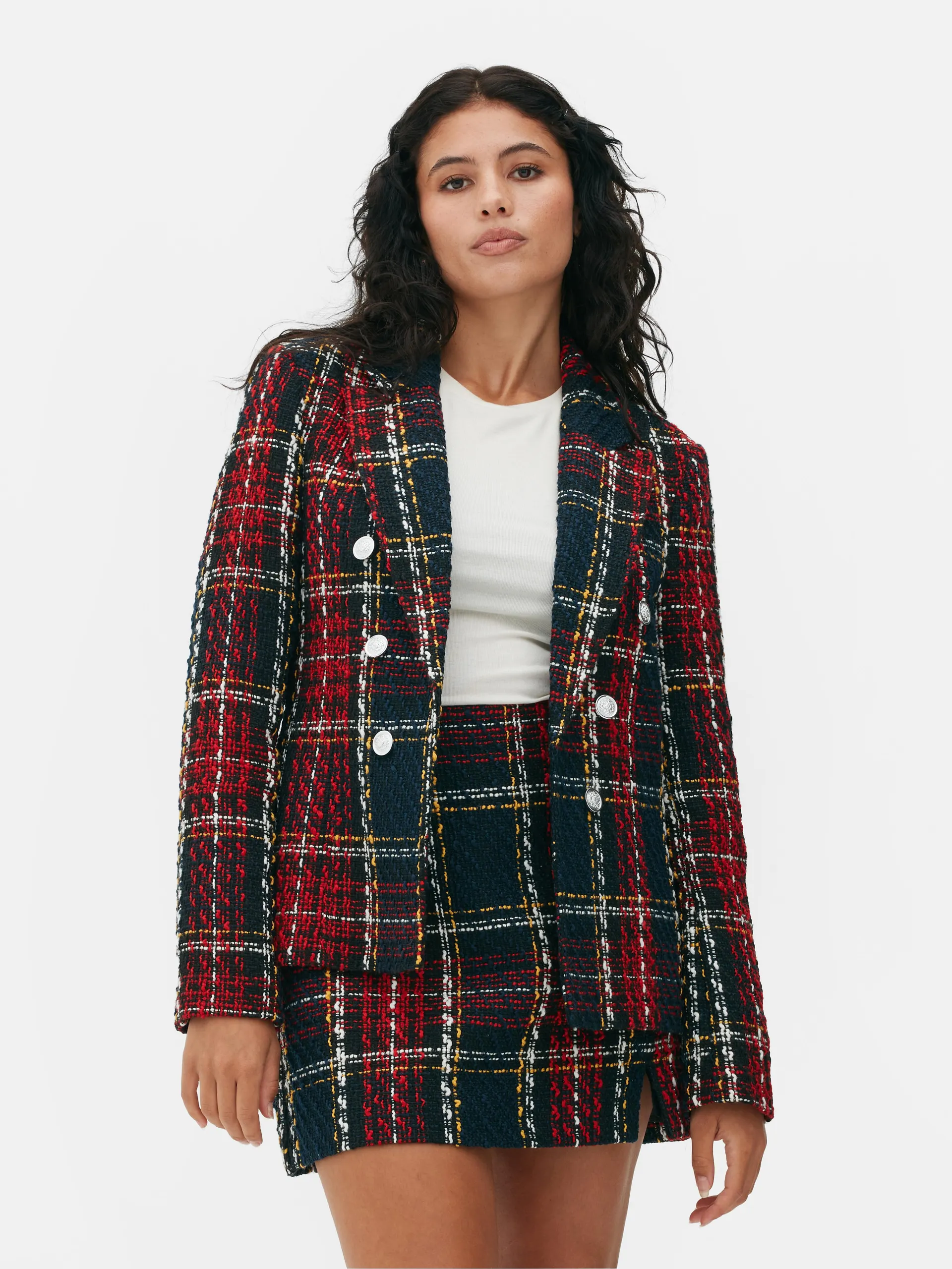 Americana estructurada de tartán en bouclé