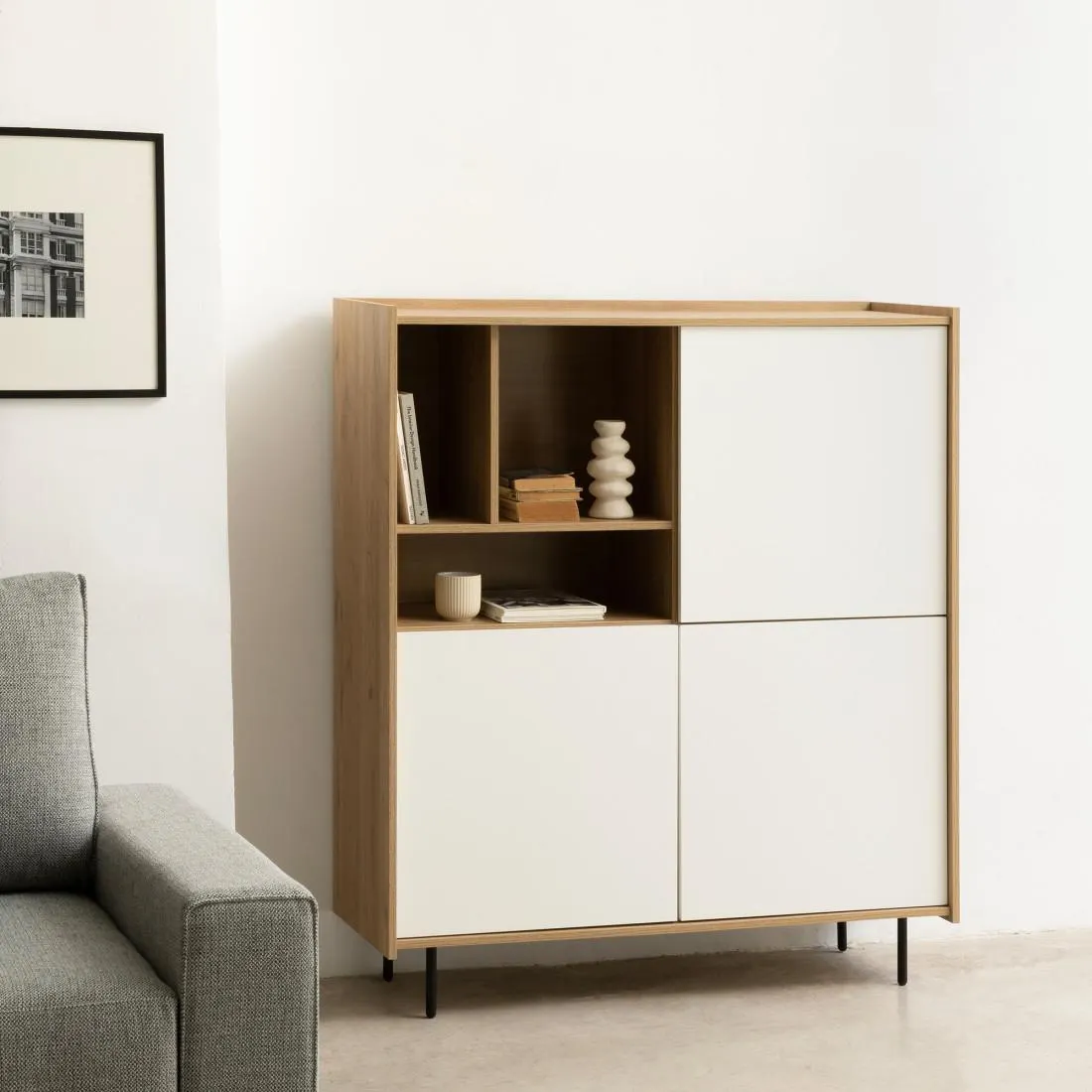 Aparador compacto 120 blanco y natural