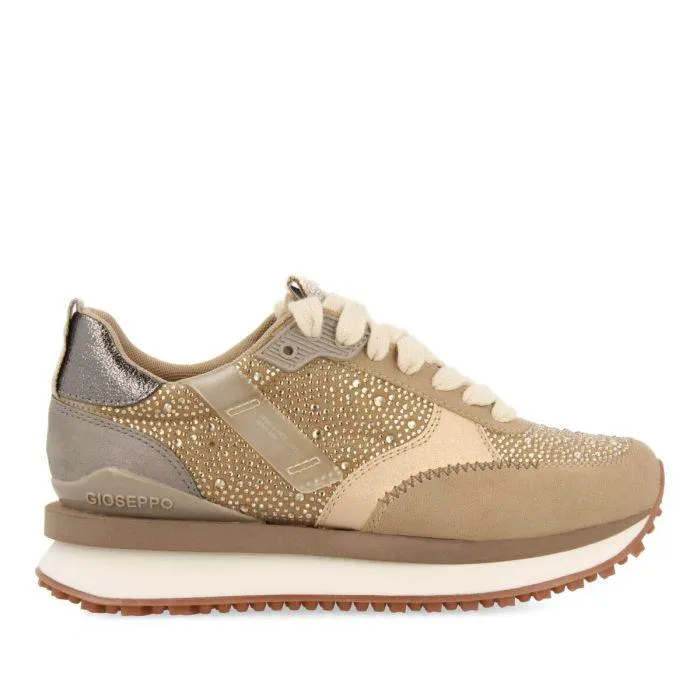 Ethan women's beige monochrome sneakers with crystals