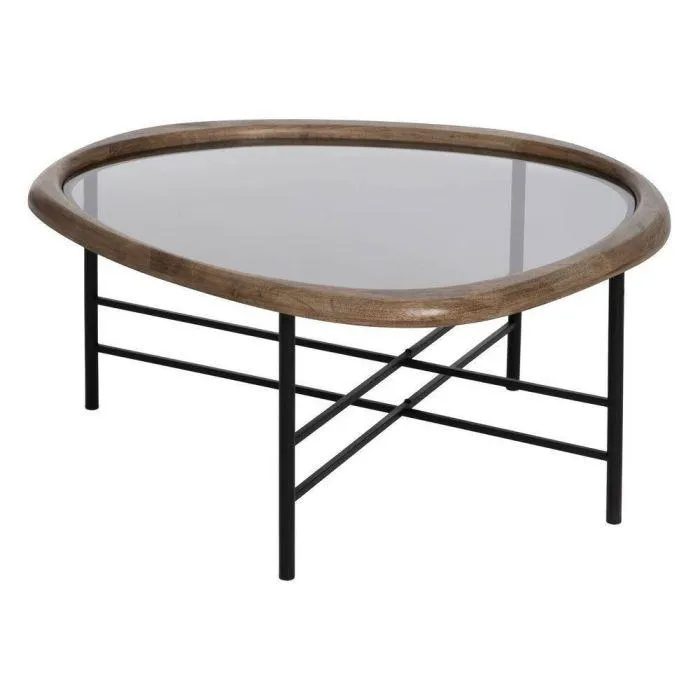 Mesa de Centro Natural Negro de Madera de Caucho y Metal de 76x81x38 cm 611367