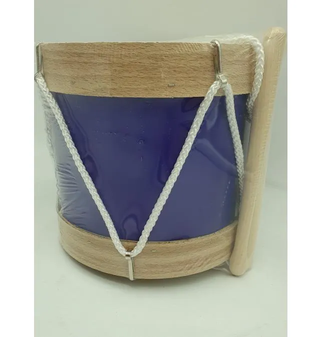 TAMBOR MADERA PIEL AZUL 18X17 CON PALILLOS